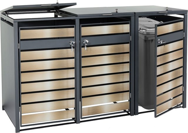 Mülltonnenverkleidung MCW-J81 Mülltonnenbox aus Metall in Anthrazit und Gold für 3 oder 6 Mülltonnen - Bild 1
