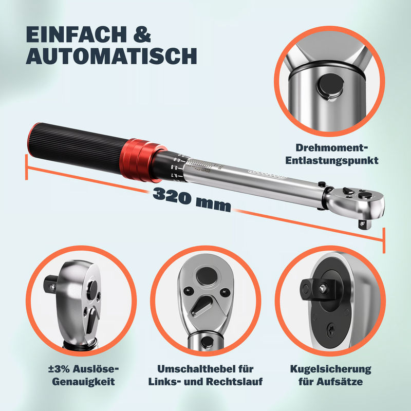 MONZANA Drehmomentschlüssel-Set 18-teilig mit 1/4 Zoll Antrieb für Fahrrad und Motorrad - Bild 5