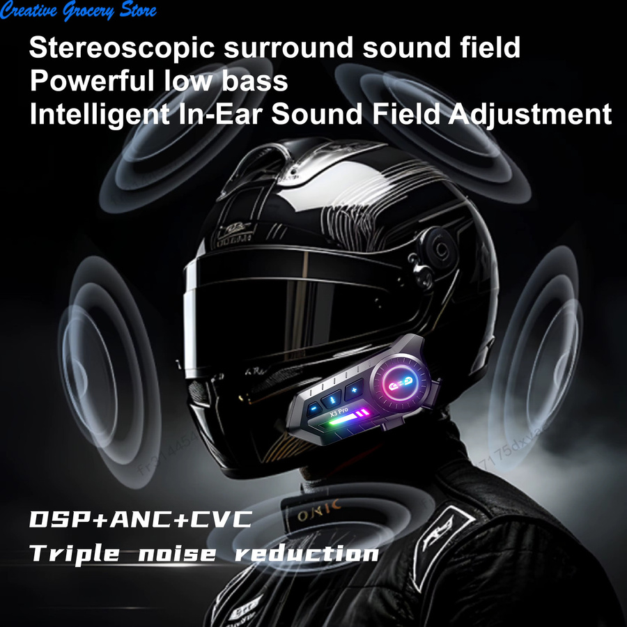 NUOYING X3Pro Motorradhelm Bluetooth-Headset in Schwarz mit starkem Bass, Geräuschunterdrückung und kabellosem Dual-Rider-Intercom - Bild 2