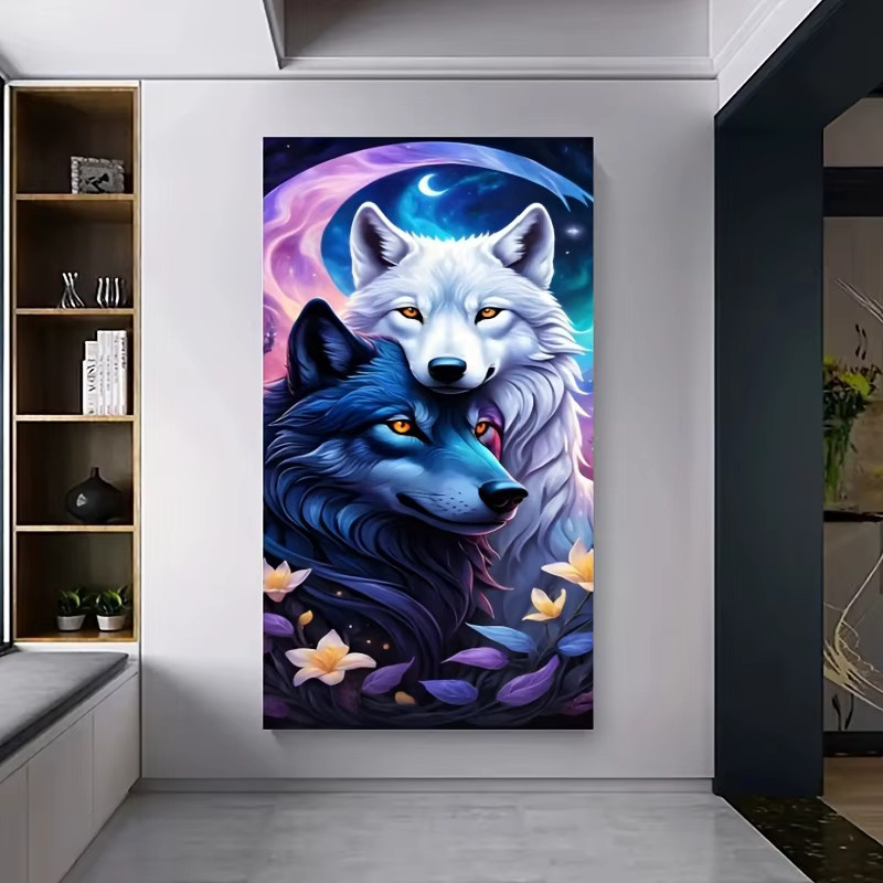 AZNM 5D Diamant-Gemälde-Set Mondschein-Wölfe, rahmenlose Diamant-Kunst auf Leinwand, Mehrfarbig, Breite: 40 cm, Höhe: 70 cm - Bild 2