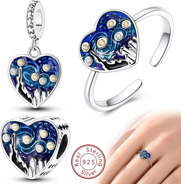 Qikaola Anhänger, Ringe Set, 925 Silber, Perle, Zirkonia, Damen - Bild 1
