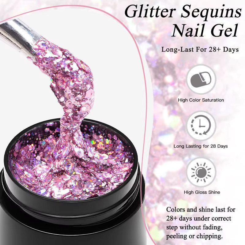 Meet Across Glitzer-Pailletten-Gel-Nagellack, rosa, silberfarben, 8 ml - Bild 5