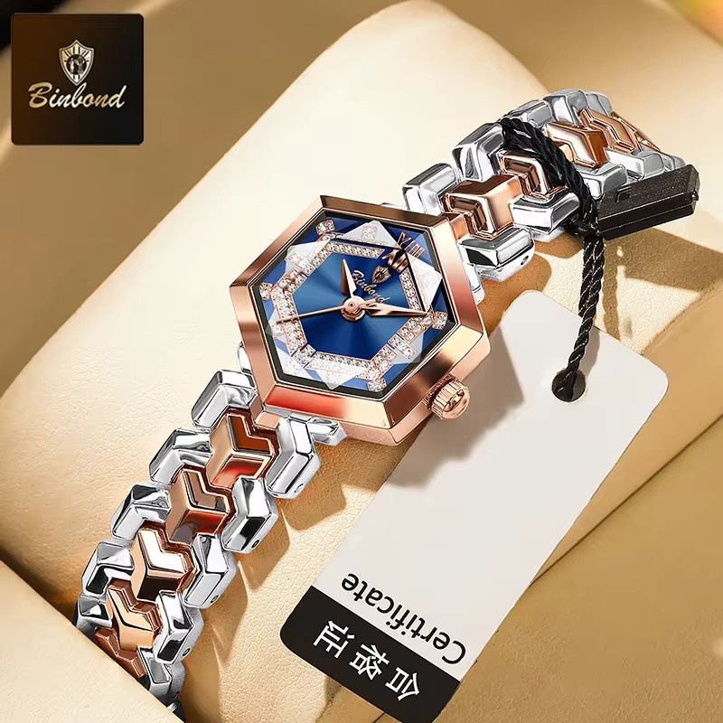 BINBOND Armbanduhr, Edelstahl, Diamant, Blau, Damen, Quarz - Bild 2
