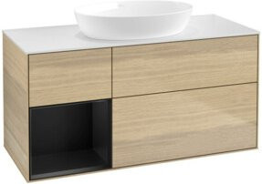 V&B Waschtischunterschrank Finion in Weiß mit Eichenholz-Dekor und blauen Regalelementen, Breite: 120 cm, Tiefe: 50,1 cm, Höhe: 50,1 cm - Bild 1