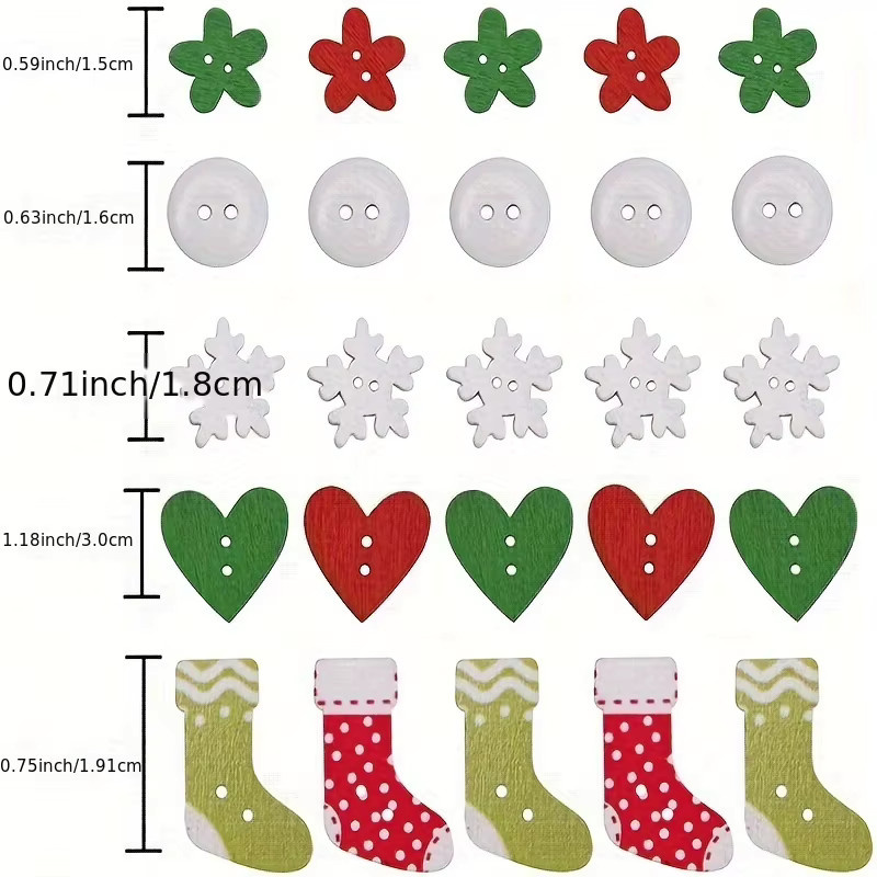 Bunte Holzknöpfe für Weihnachten zum Nähen und Basteln, Multicolor - Bild 3