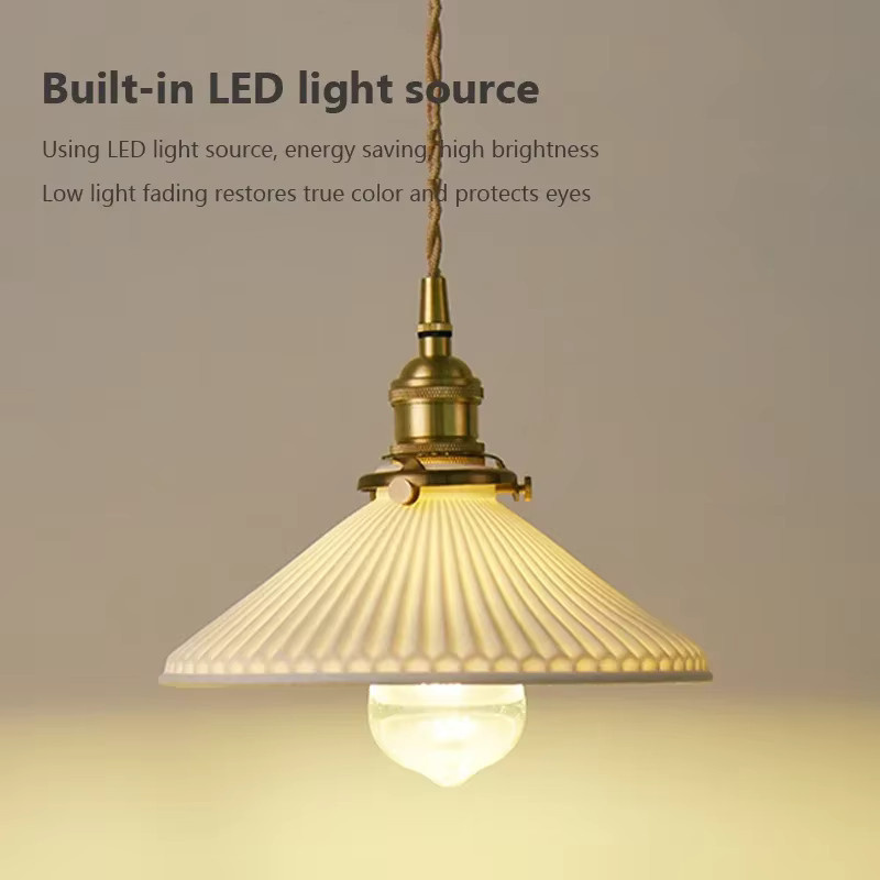 YongYing Lumin Pendelleuchte im nordischen minimalistischen Design aus Messing und Stoff für Esszimmer, Schlafzimmer oder Flur in Gold/Messing und Weiß - Bild 2