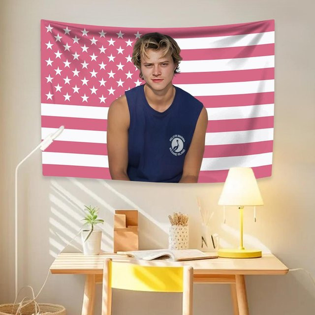 Jj Outerbanks Wandteppich Maybank Amerikanische Flagge Ästhetik Wandbehang in Multicolour und Pink, B: 60 cm, B: 90 cm - Bild 1