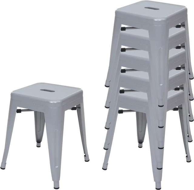 PROREGAL 6er-Set Stapelbare Metallhocker im Industrial-Design, Farbe Grau, Sitzhöhe: 46 cm - Bild 1