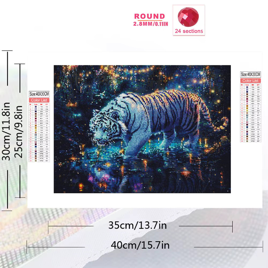 Momoart 5D DIY Diamant-Stickerei Tiger Tier Mosaik-Set für Erwachsene und Anfänger, Wandkunst in Mehrfarben, B/H: 30 x 20 cm - Bild 2