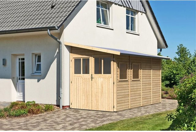 Karibu Holz-Gartenhaus Kristiansund in Natur mit Pultdach und modernem Design, B: 352 cm, T: 230 cm, H: 178 cm - Bild 1