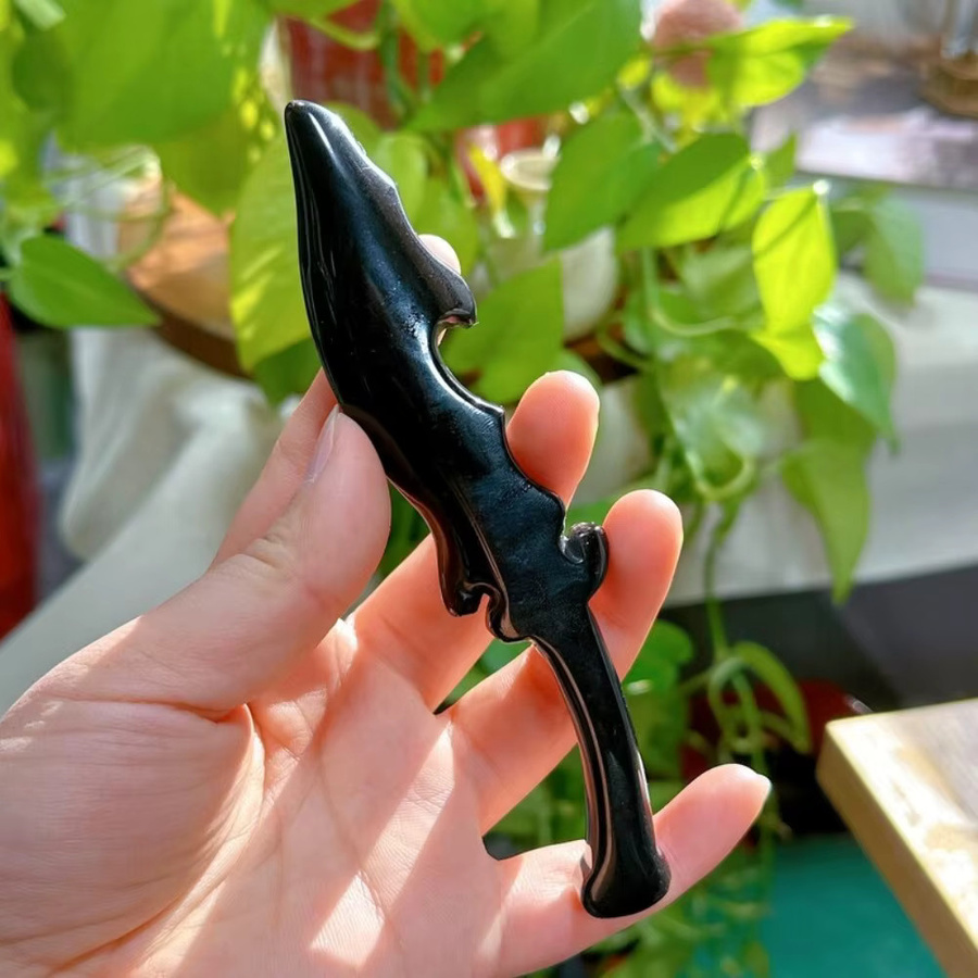 Handgeschnitztes Obsidian-Schwert von CrystalHola in Schwarz und Multicolour im Boho-Stil aus Quarzkristall zur Wohndekoration - Bild 2