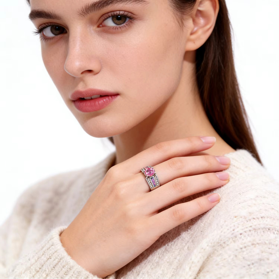 K-HOME Cocktail-Ring, Vintage, Silber, Zirkonia, Opal, Damen - Bild 2