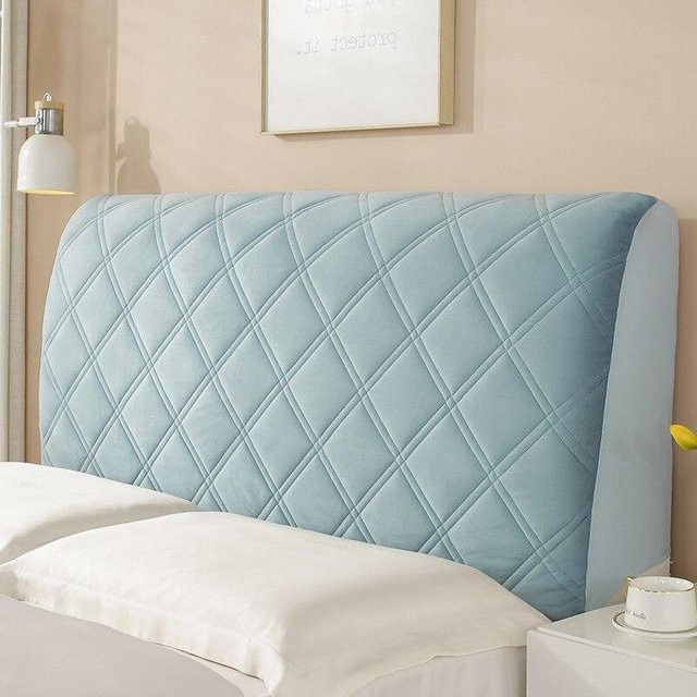 Gesteppter Samt-Kopfteilbezug Morse in Blau, weicher Staubschutzbezug für dein Bett, Breite: 150 cm - Bild 1
