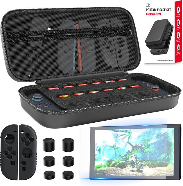 Nintendo Switch 2 Zubehör 11 in 1 Set in Schwarz mit Tragetasche und Silikonhülle - Bild 1