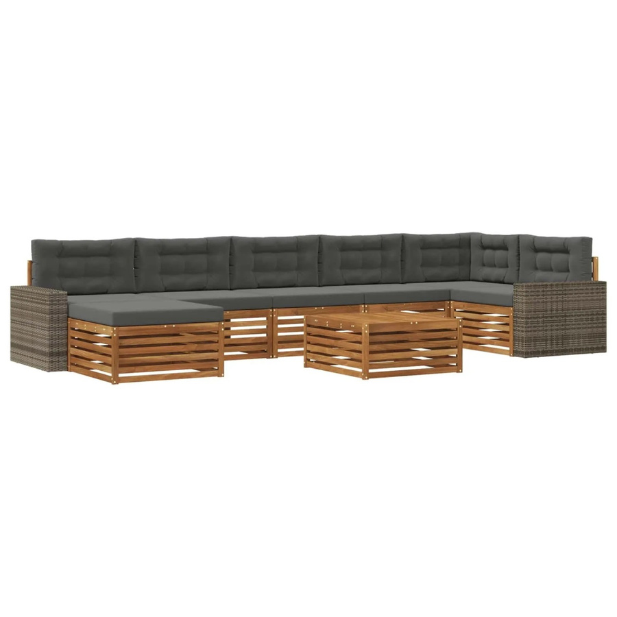 vidaXL Outdoor-Sofagarnitur aus Akazienholz mit 8 Kissen in Natur und Anthrazit - Bild 2