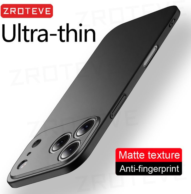 ZROTEVE Schlanke Matte Handyhülle aus hartem PC für iPhone 17 16 15 14 13 12 Pro Max in Schwarz - Bild 1
