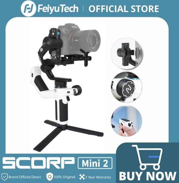 FeiyuTech SCORP Mini 2 3-Achsen-Stabilisator für spiegellose Kameras, Action-Kameras und Smartphones mit AI-Tracking in Schwarz oder Weiß - Bild 1