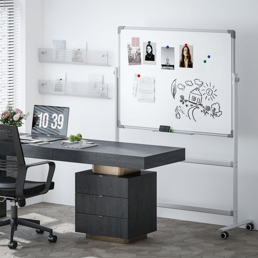 HOMCOM Magnetisches Whiteboard mit Ständer und Rollen, Doppelseitige Magnettafel, 360 Grad schwenkbar und 3-stufig verstellbar, Breite: 120 cm, Höhe: 90 cm - Bild 2