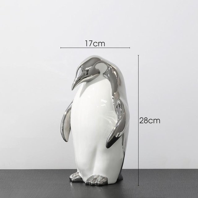 Silver Mom Keramik-Pinguin Dekofigur in Silber für Wohnzimmer und Büro - Bild 1