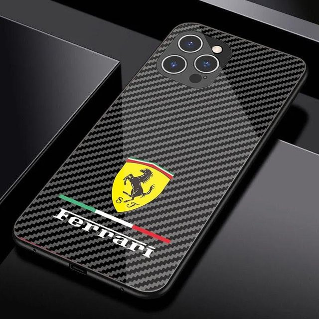 Ferrari Renn-Hartglas-Handyhülle in Schwarz für iPhone Modelle (iPhone 7 bis iPhone 15 Pro Max) - Bild 1