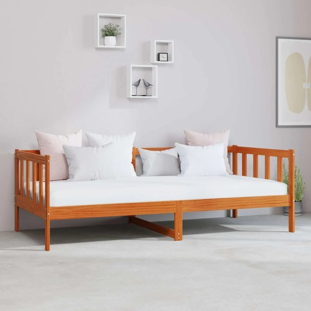 vidaXL Tag-Bett mit Matratze aus massivem Kiefernholz in Wachsbraun und Weiß, B/T/H: 90 x 200 cm - Bild 1