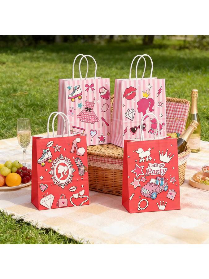 Mehrfarbige Kraftpapier-Geschenkverpackungstaschen mit Cartoon-Design für Geburtstage und Muttertag, 4/8 Stück - Bild 4