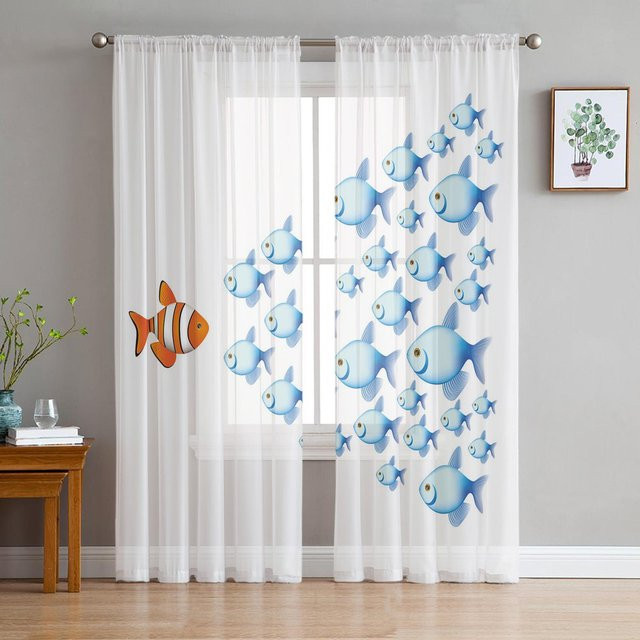 Dekorative Tüll-Vorhänge mit Karpfen-Motiv von A Family Of Home Textiles in Weiß, Breite: 135 cm, Höhe: 213 cm - Bild 1