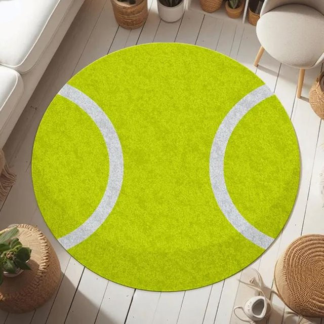 Runder Teppich von Lodestar mit Ballsportmotiven in Gelb, rutschfest und waschbar, Durchmesser: 40 cm - Bild 1