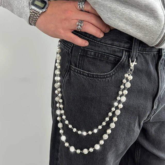 Salircon Hosenkette, Silber, Perle, Zirkonia, Herren - Bild 1