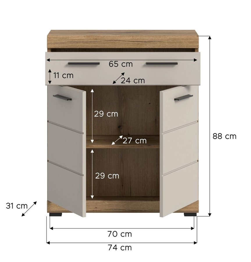 Badezimmer Kommode Shawn von Inn.Furn in Sand und Eiche, B/H: 74 x 88 cm - Bild 3