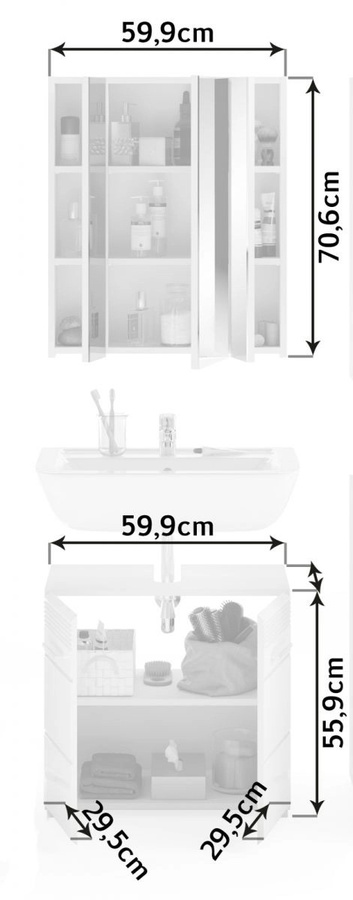 Inn.Furn Badmöbel Set Leon 2-teilig Schwarz Hochglanz mit Waschtischunterschrank und Spiegelschrank B: 60 cm, H: 182 cm, T: 34 cm - Bild 5