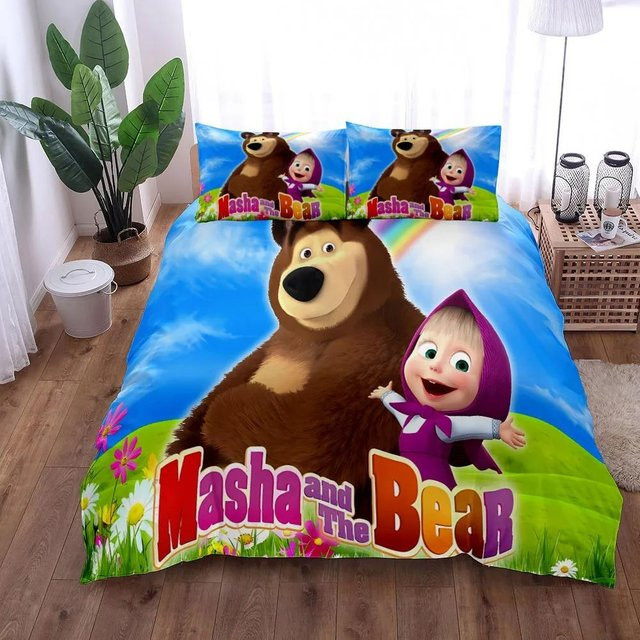 Softura Masha Cartoon Bettwäsche-Set aus Mikrofaser, Mehrfarbig, B/H: 200 x 200 cm - Bild 1