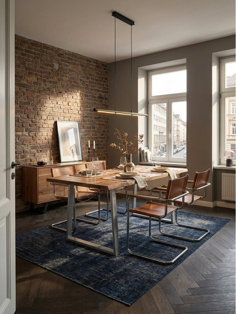 Esstisch aus Massivholz Akazie mit Metall-Trapezgestell und Baumkante, Rechteckig, Braun, B/T/H: 120 x 60 x 76 cm, KADIMA DESIGN - Bild 1