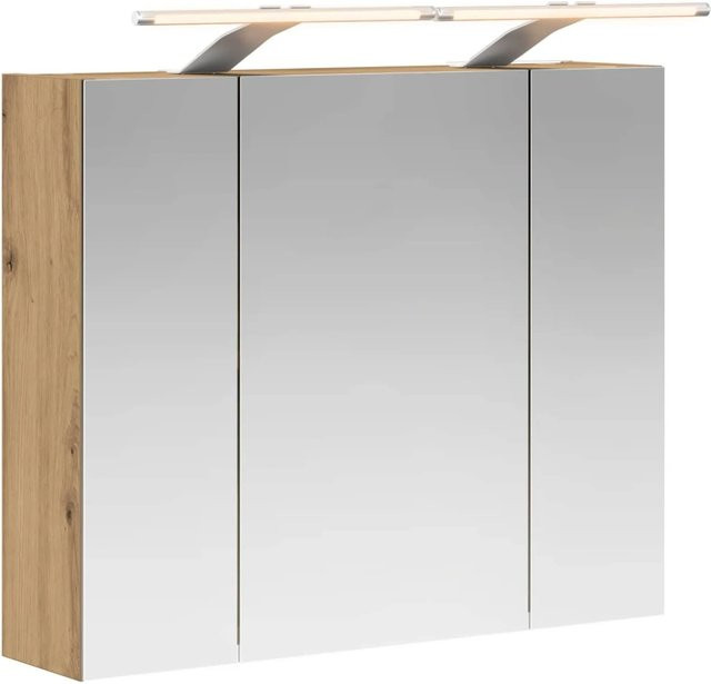 vidaXL Badezimmerspiegelschrank Eiche Braun mit LED-Beleuchtung und Spiegeltür, B/T/H: 60 x 14,5 x 50 cm - Bild 1