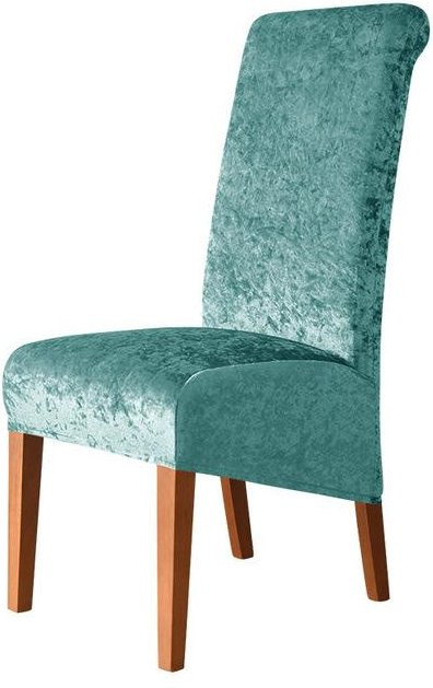 Stuhlbezug XL mit hoher Rückenlehne aus Samt in Türkis mit goldenem Diamant-Muster, elastischer Stretch-Bezug für Esszimmerstühle - Bild 1