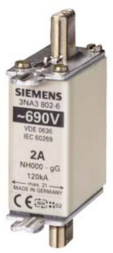 Siemens Sicherungseinsatz 3NA3802-6, Größe 0, 2A, 690V, 3 Stück, Weiß - Bild 1