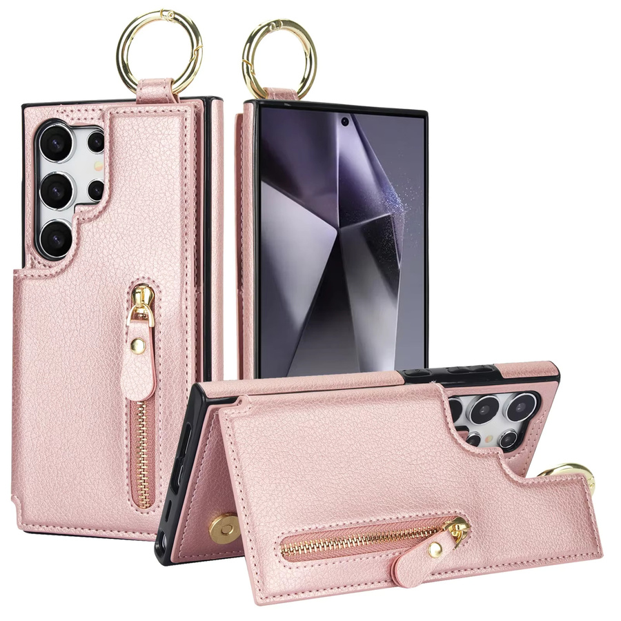 Leder-Brieftasche mit Reißverschluss und Kartenhalter sowie Ring für Samsung Galaxy S24 Ultra S23 S22 S21 A55 A15 A35 A25 A54 A14 in Weiß oder Pink - Bild 3