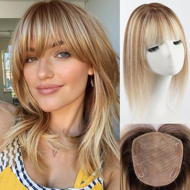 HAIRCUBE Echthaar-Toupet mit Pony, Braune Blonde Highlight, 12 Zoll, Damen - Bild 1