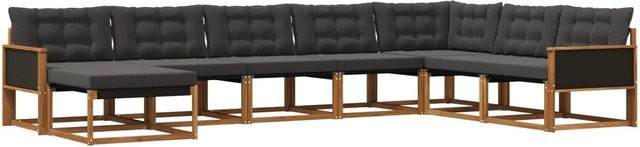 vidaXL Outdoor-Sofagarnitur L-Form aus Akazienholz mit 8 Kissen in Schwarz und Natur - Bild 1