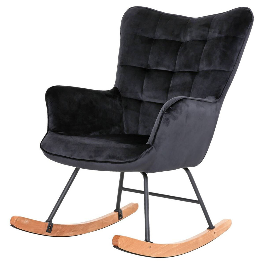 Schaukelstuhl RICHIE von byLIVING mit Samtbezug in Schwarz und Gestell aus Buche Natur/Schwarz, B/T/H: 72 x 92 x 92 cm - Bild 4