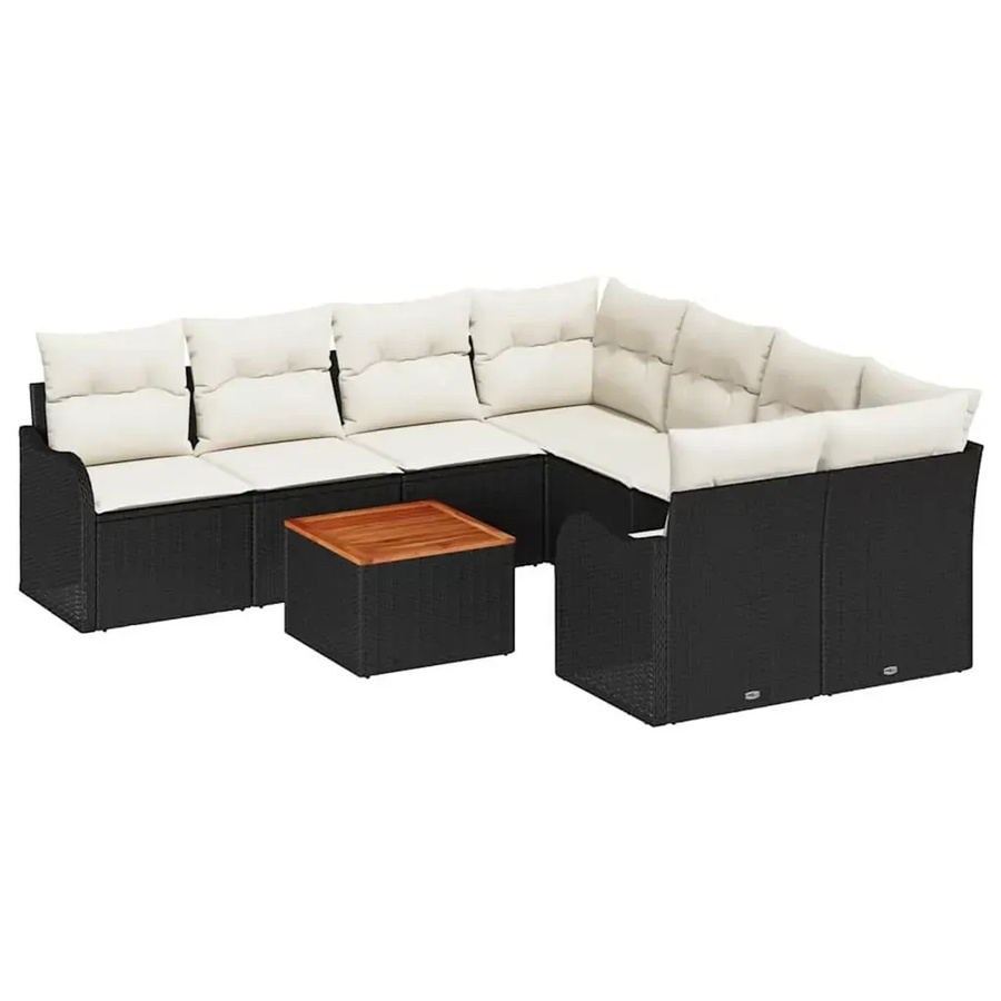 vidaXL Garten-Sofa-Set 9-teilig aus Poly Rattan in Schwarz mit Polsterkissen und Stauraumfunktion - Bild 2