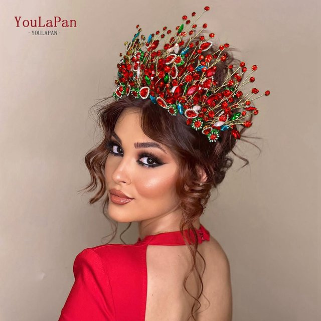 YouLaPan Brautkrone, roter Strass, Damen - Bild 1
