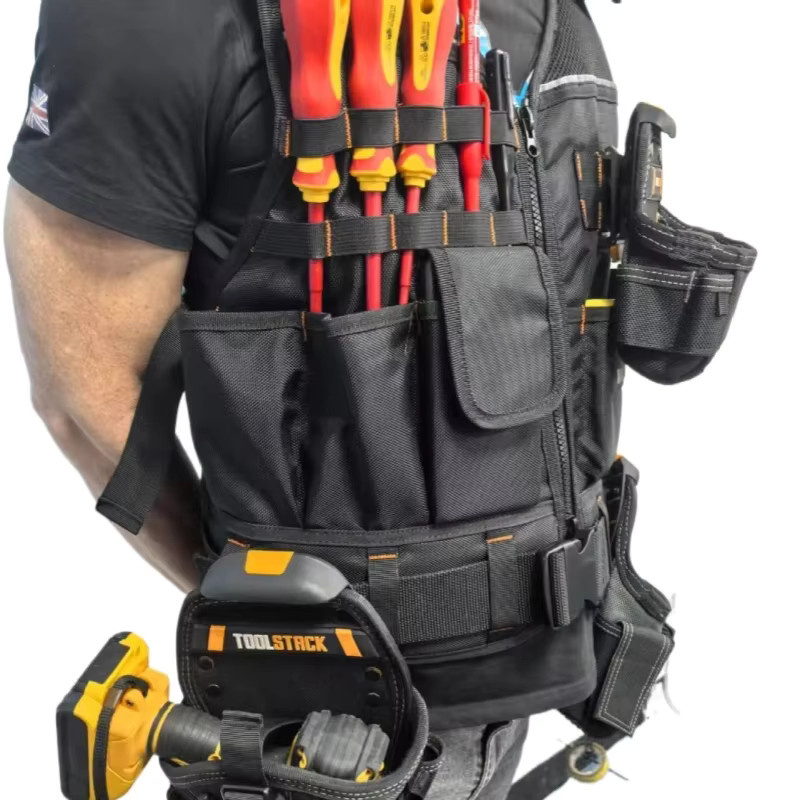 TOOLSTACK TSK-62 Arbeitswerkzeugweste in Schwarz mit mehreren Taschen und Reißverschluss für Elektriker - Bild 2