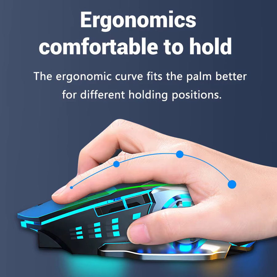 Kebidumei Ergonomische Bluetooth und USB Maus mit Hintergrundbeleuchtung, Wiederaufladbar, Schwarz - Bild 4