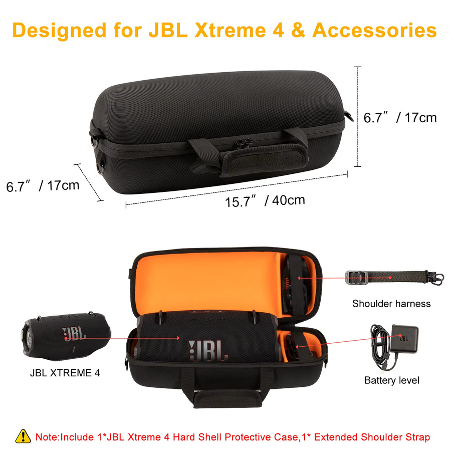 GUANGHE Aufbewahrungstasche für JBL Xtreme 3 und Xtreme 4, wasserdichte Reise-Tragetasche mit Hartschale, Schwarz - Bild 2
