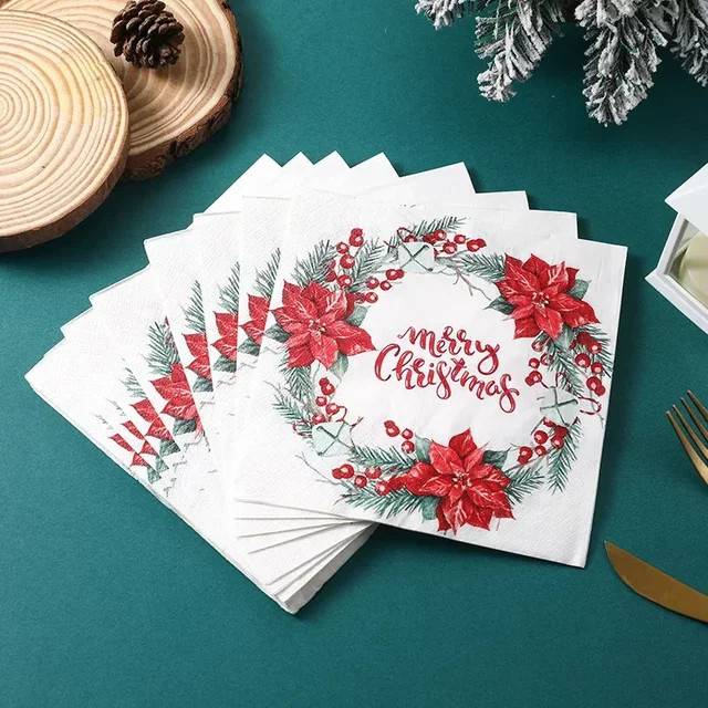 20 Stück GUANYAO Weihnachtsservietten aus Papier mit buntem Blumen- und Kranzdesign - Bild 1