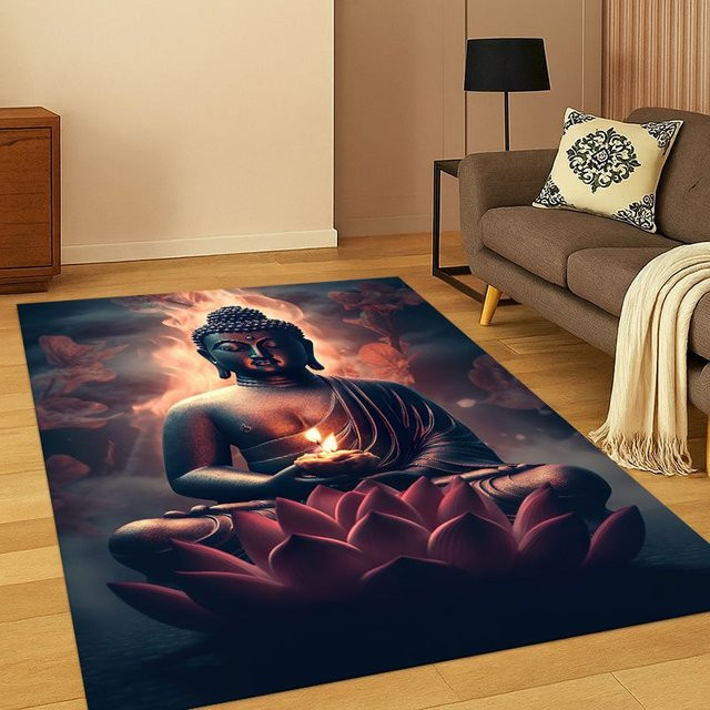Faviora Buddha Shakyamuni Cartoon-Teppich, rutschfest, mehrfarbig, rechteckig - Bild 1