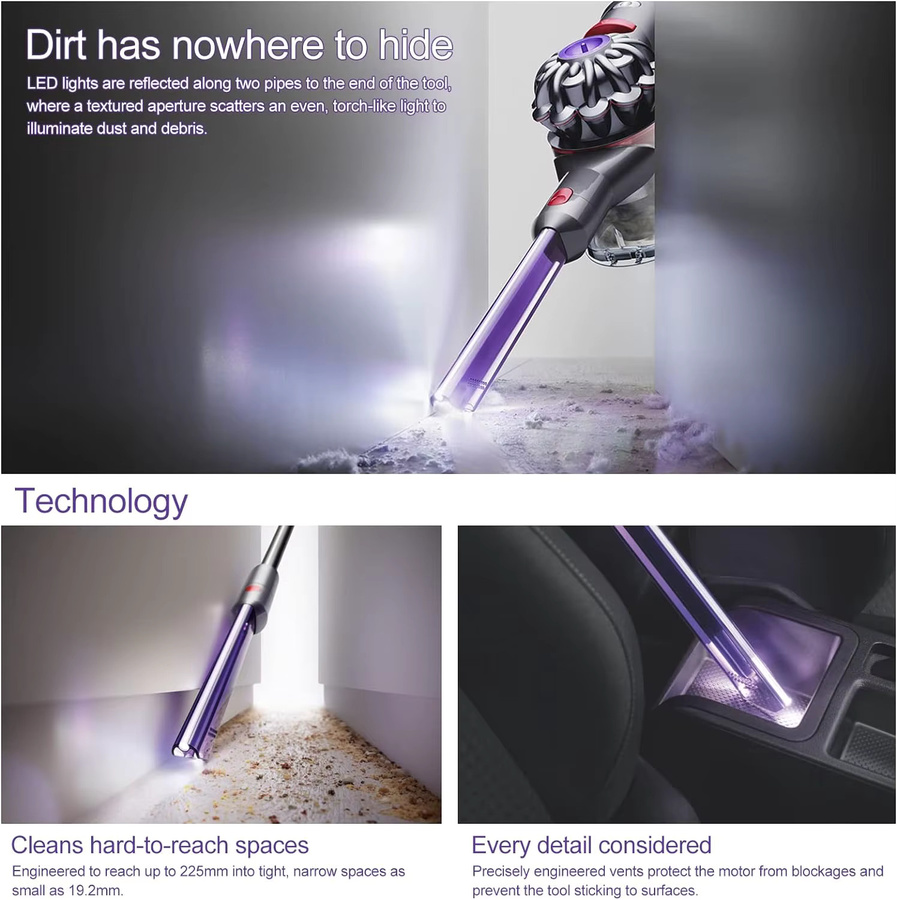 Dyson Ersatz Licht Rohr Fugendüse in Purple für V7 V8 V10 V11 V15 Cordless Staubsauger - Bild 4
