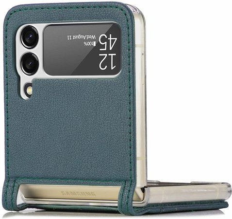 Stoßfeste Lederhülle mit Klappdesign und Kartensteckplatz für Samsung Galaxy Z Flip 4 5G, Flip3, Grün von EIN XIONG GU - Bild 1