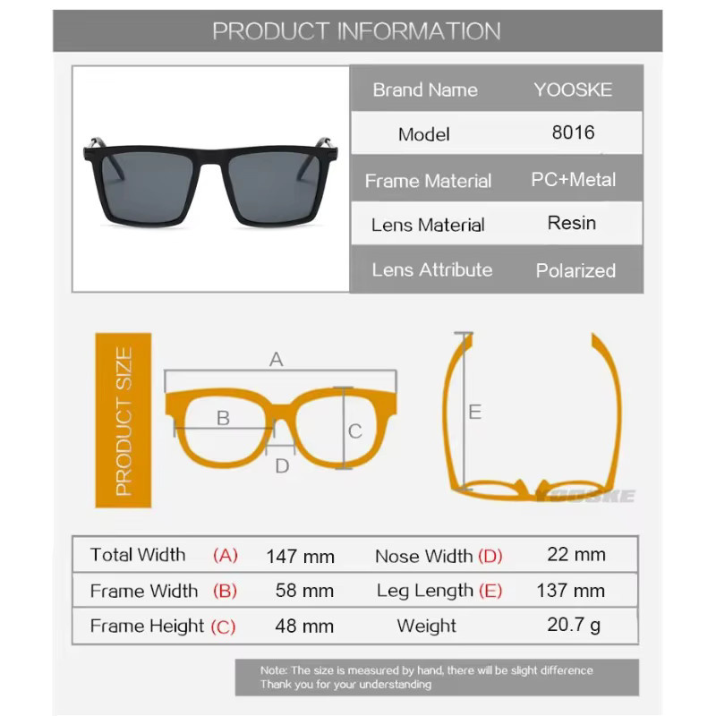 Samjune Sonnenbrille, quadratisch, Vollrand, schwarz, Herren, polarisiert - Bild 4